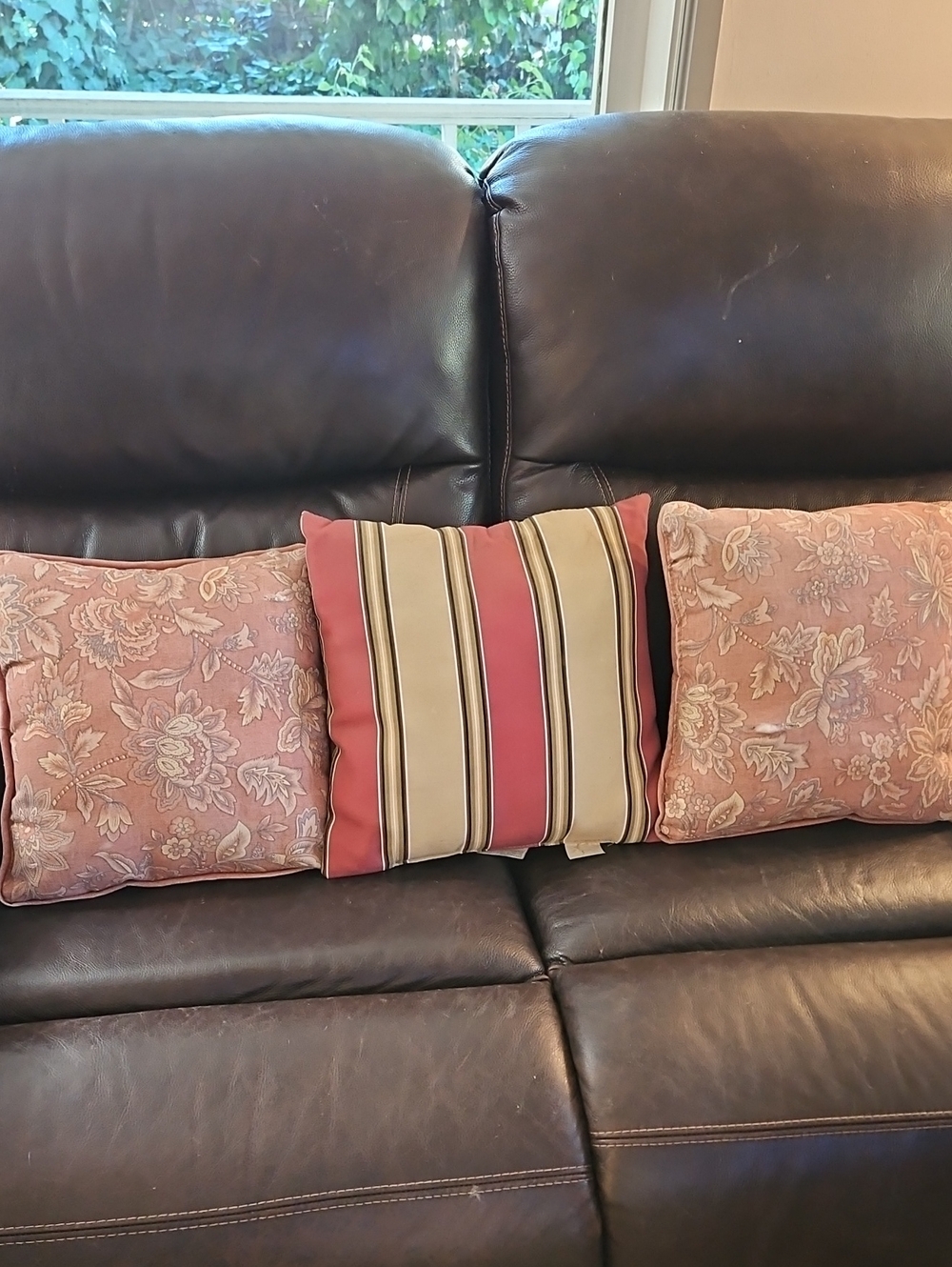 Decorative Striped and Floral Throw Pillow Set - Rose and Beige